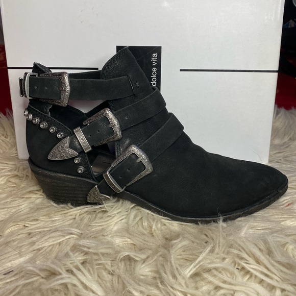 Western Punk 🖤 Boho Dolce Vita Suede Spur Booties size 7.5 - Picture 2 of 6